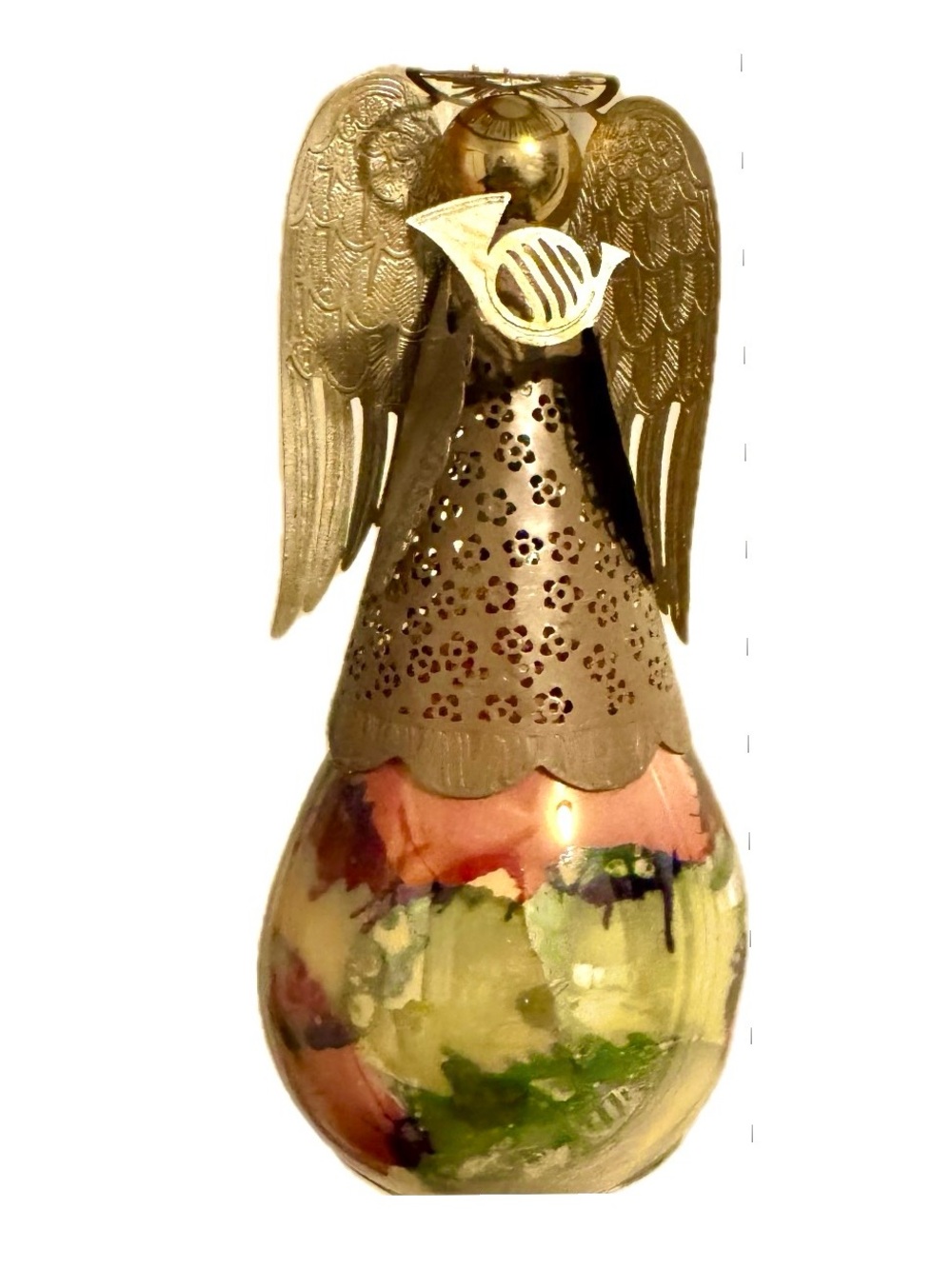 Vintage Russ Berrie Angels of Love Glass Ornament French Horn